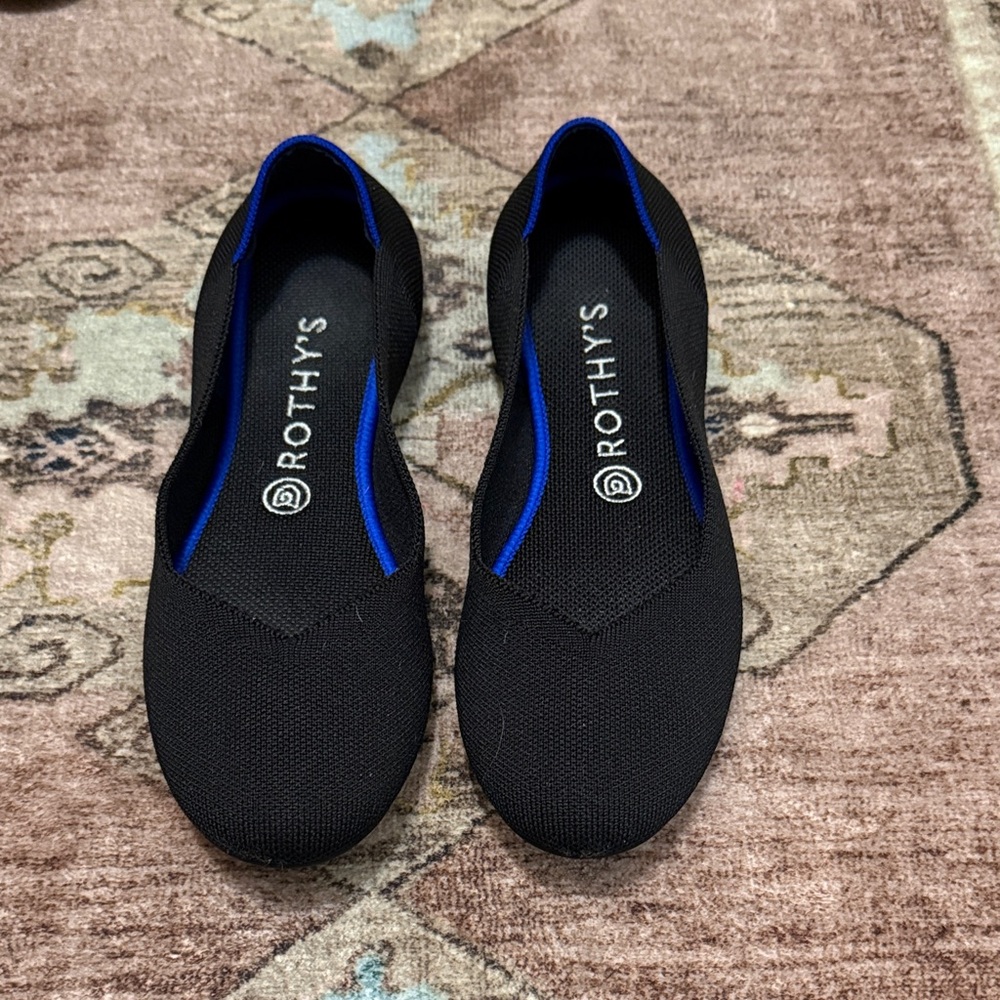 Rothy's Black Flats with Blue Trim